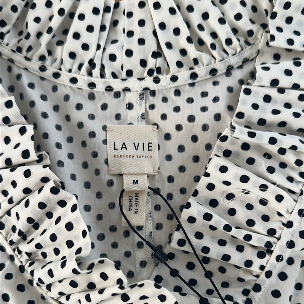 Rebecca Taylor La Vie Cream and Black Polka Dot Blouse Sz M NWT - Picture 2 of 4